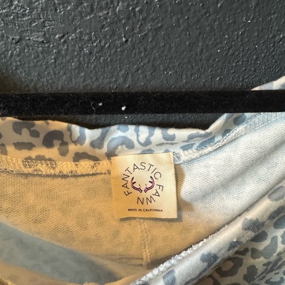 Fantastic Fawn White and Light Blue Off-Shoulder Leopard Top - Picture 2 of 5